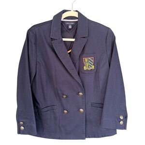 Tommy‎ Hilfiger Kids Navy Blue Blazer Jacket Crest Logo Double Breasted Size 10